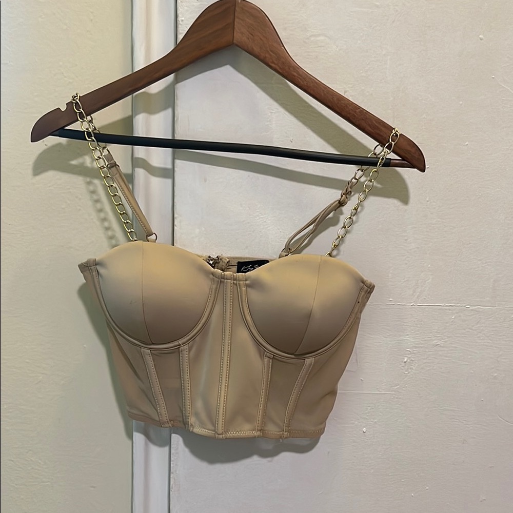 Say What Beige Chain Strap Bustier Corset Top Small Woman s